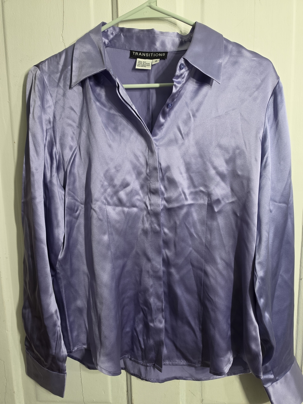 Transitions Women’s Lavender 100% Silk Button-Front Blouse